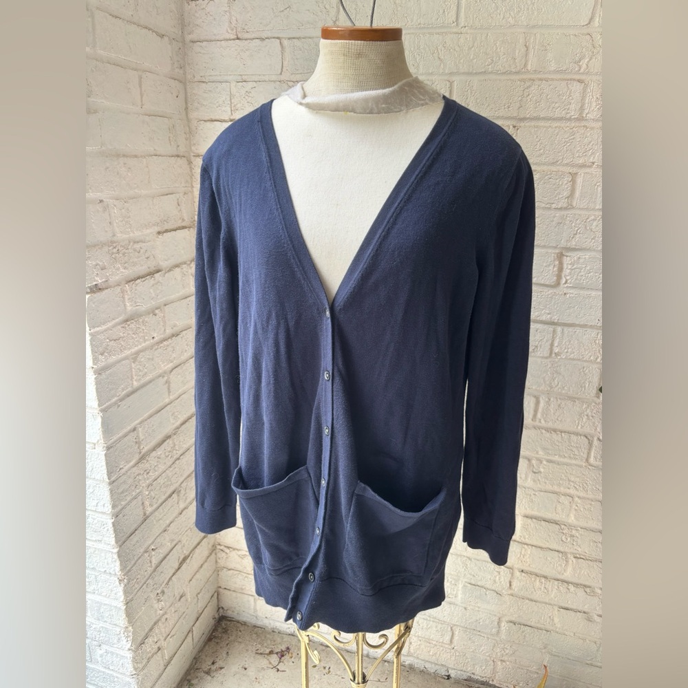 Lands' End Deep Blue Cardigan Sweater sz L